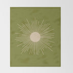 Mid-Century Modern Sunburst II - Minimalist Sun in Mid Mod Beige and Olive Green Throw Blanket Gallery Image 2