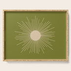 Mid-Century Modern Sunburst II - Minimalist Sun in Mid Mod Beige and Olive Green Serving Tray Gallery Image 1