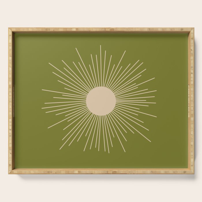 Mid-Century Modern Sunburst II - Minimalist Sun in Mid Mod Beige and Olive Green Serving Tray Gallery Image 1