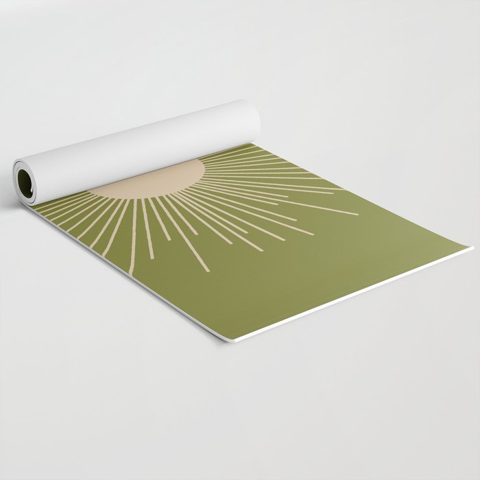 Mid-Century Modern Sunburst II - Minimalist Sun in Mid Mod Beige and Olive Green Yoga Mat Gallery Image 2