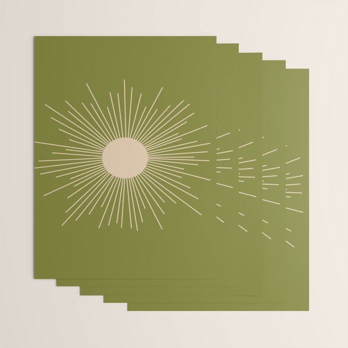 Mid-Century Modern Sunburst II - Minimalist Sun in Mid Mod Beige and Olive Green Wrapping Paper Gallery Image 3