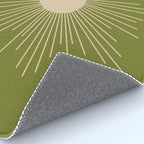 Mid-Century Modern Sunburst II - Minimalist Sun in Mid Mod Beige and Olive Green Rug Gallery Image 4