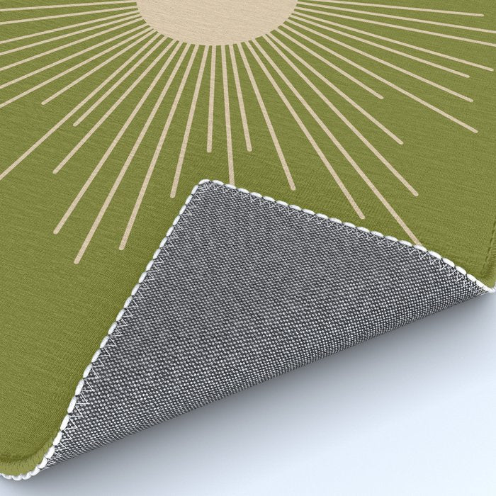 Mid-Century Modern Sunburst II - Minimalist Sun in Mid Mod Beige and Olive Green Rug Gallery Image 4