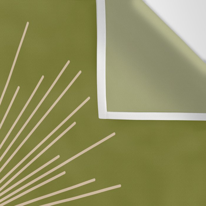 Mid-Century Modern Sunburst II - Minimalist Sun in Mid Mod Beige and Olive Green Wall Tapestry Gallery Image 3
