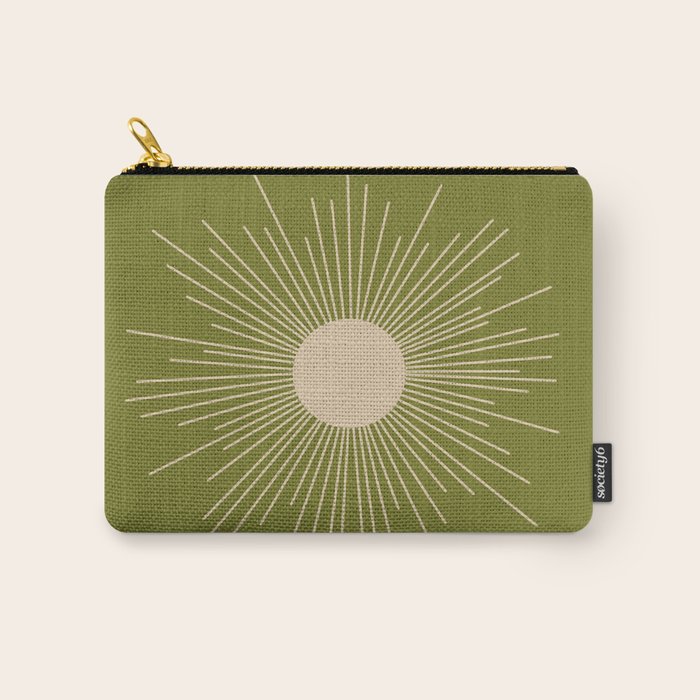 Mid-Century Modern Sunburst II - Minimalist Sun in Mid Mod Beige and Olive Green Carry All Pouch Gallery Image 1