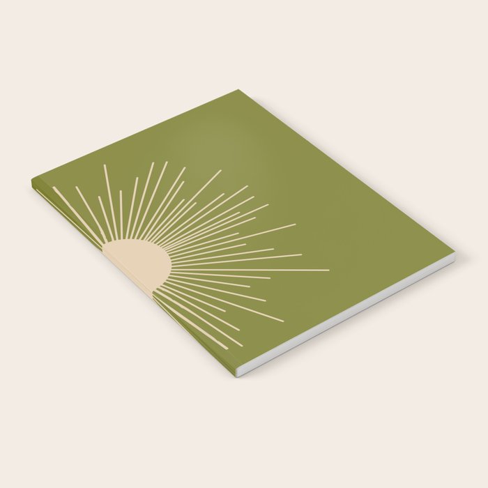 Mid-Century Modern Sunburst II - Minimalist Sun in Mid Mod Beige and Olive Green Notebook Gallery Image 1