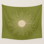 Mid-Century Modern Sunburst II - Minimalist Sun in Mid Mod Beige and Olive Green Wall Tapestry Gallery Image 4