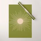 Mid-Century Modern Sunburst II - Minimalist Sun in Mid Mod Beige and Olive Green Wrapping Paper Gallery Image 1