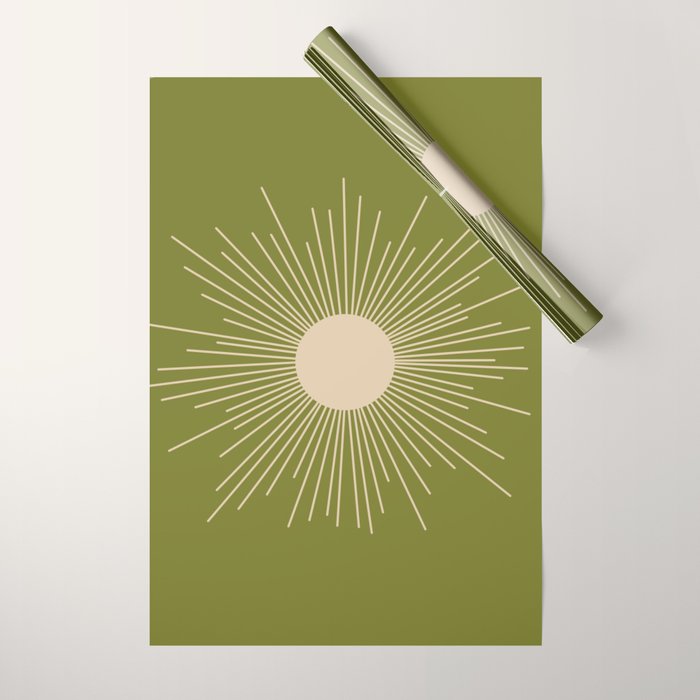 Mid-Century Modern Sunburst II - Minimalist Sun in Mid Mod Beige and Olive Green Wrapping Paper Gallery Image 1