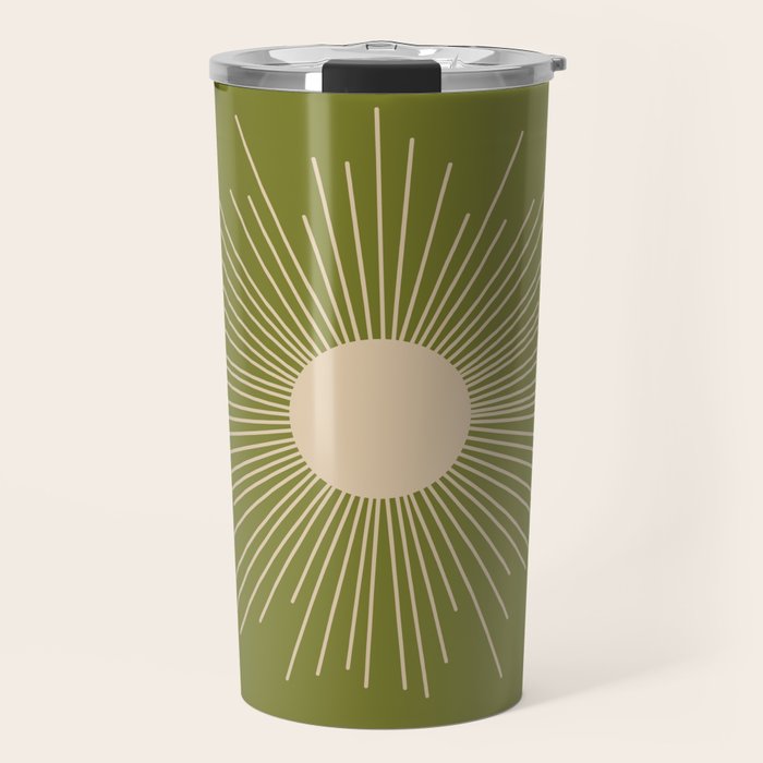 Mid-Century Modern Sunburst II - Minimalist Sun in Mid Mod Beige and Olive Green Travel Mug Gallery Image 1