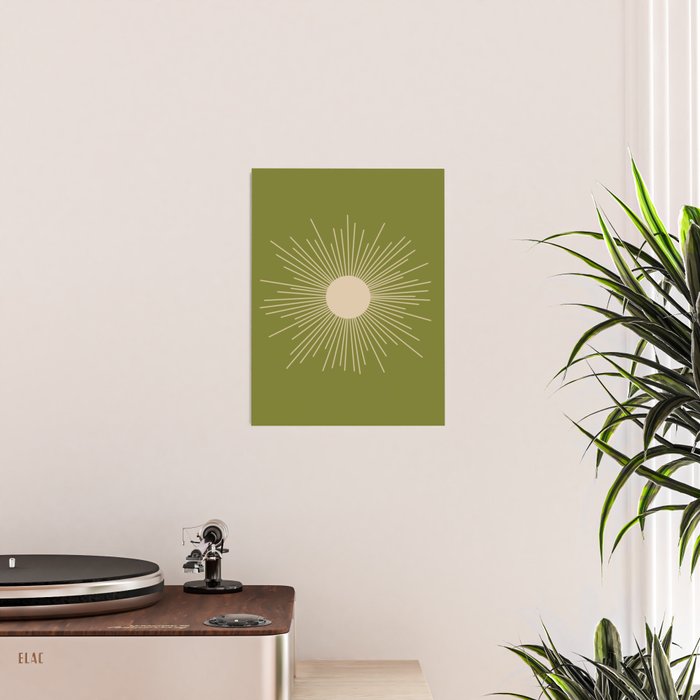 Mid-Century Modern Sunburst II - Minimalist Sun in Mid Mod Beige and Olive Green Poster Gallery Image 2