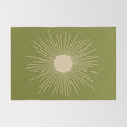 Mid-Century Modern Sunburst II - Minimalist Sun in Mid Mod Beige and Olive Green Rug Gallery Image 2