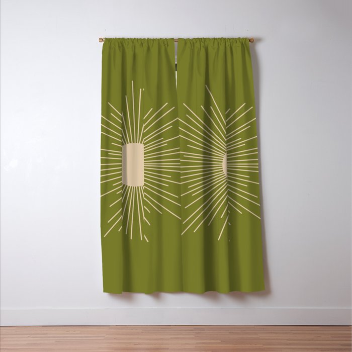 Mid-Century Modern Sunburst II - Minimalist Sun in Mid Mod Beige and Olive Green Window Curtain Gallery Image 3