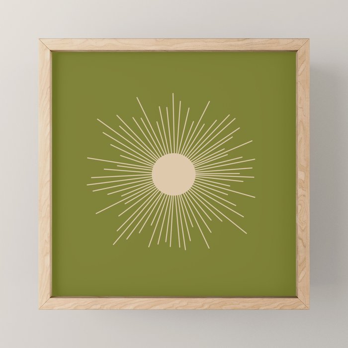 Mid-Century Modern Sunburst II - Minimalist Sun in Mid Mod Beige and Olive Green Mini Art Print Gallery Image 1