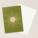 Mid-Century Modern Sunburst II - Minimalist Sun in Mid Mod Beige and Olive Green Stationery Card Gallery Image 2
