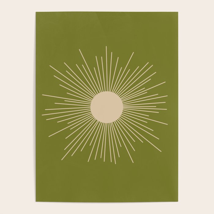 Mid-Century Modern Sunburst II - Minimalist Sun in Mid Mod Beige and Olive Green Poster Gallery Image 4