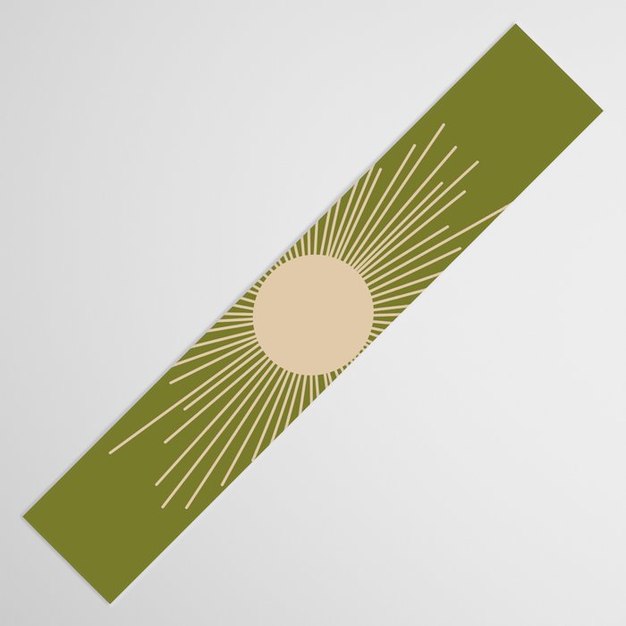 Mid-Century Modern Sunburst II - Minimalist Sun in Mid Mod Beige and Olive Green Table Runner Gallery Image 3