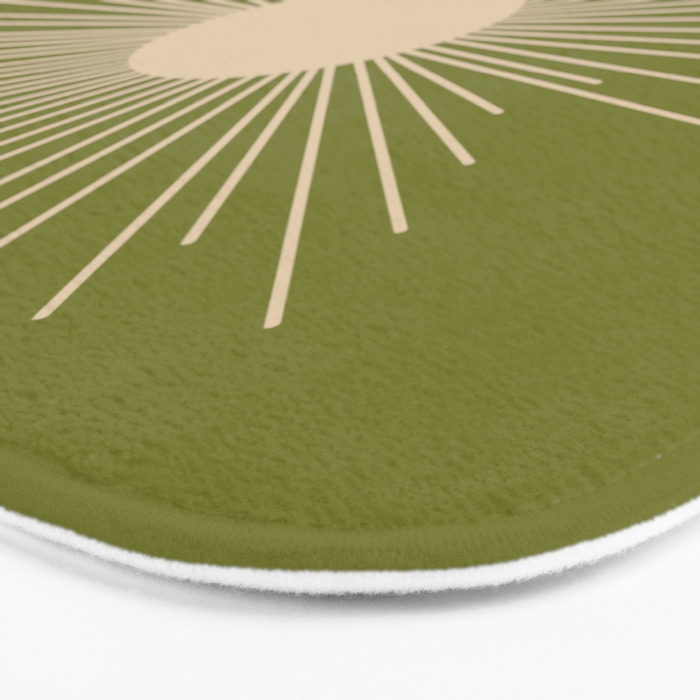Mid-Century Modern Sunburst II - Minimalist Sun in Mid Mod Beige and Olive Green Bath Mat Gallery Image 3