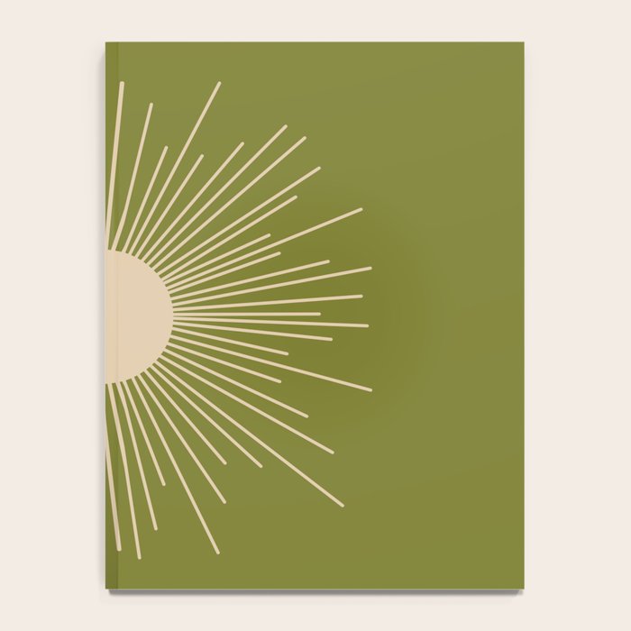 Mid-Century Modern Sunburst II - Minimalist Sun in Mid Mod Beige and Olive Green Notebook Gallery Image 4
