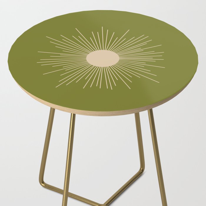 Mid-Century Modern Sunburst II - Minimalist Sun in Mid Mod Beige and Olive Green Side Table Gallery Image 2