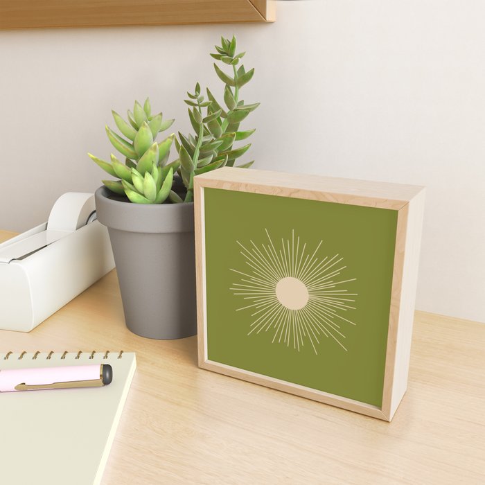 Mid-Century Modern Sunburst II - Minimalist Sun in Mid Mod Beige and Olive Green Mini Art Print Gallery Image 2