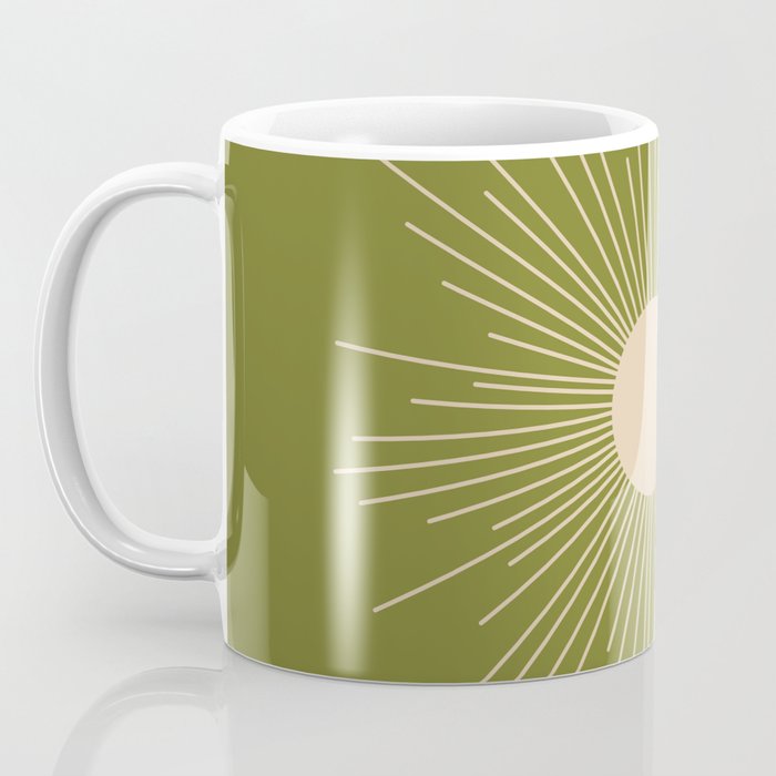 Mid-Century Modern Sunburst II - Minimalist Sun in Mid Mod Beige and Olive Green Coffee Mug Gallery Image 3