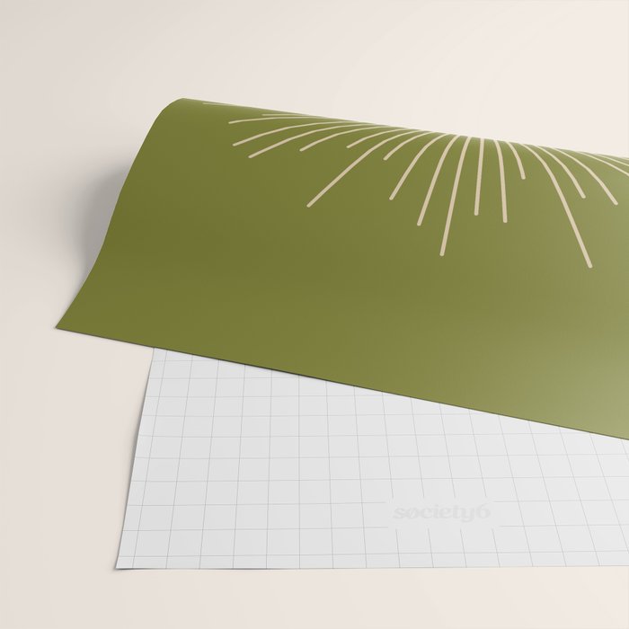 Mid-Century Modern Sunburst II - Minimalist Sun in Mid Mod Beige and Olive Green Wrapping Paper Gallery Image 2