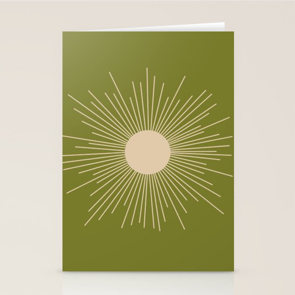 Mid-Century Modern Sunburst II - Minimalist Sun in Mid Mod Beige and Olive Green Stationery Card Gallery Image 2