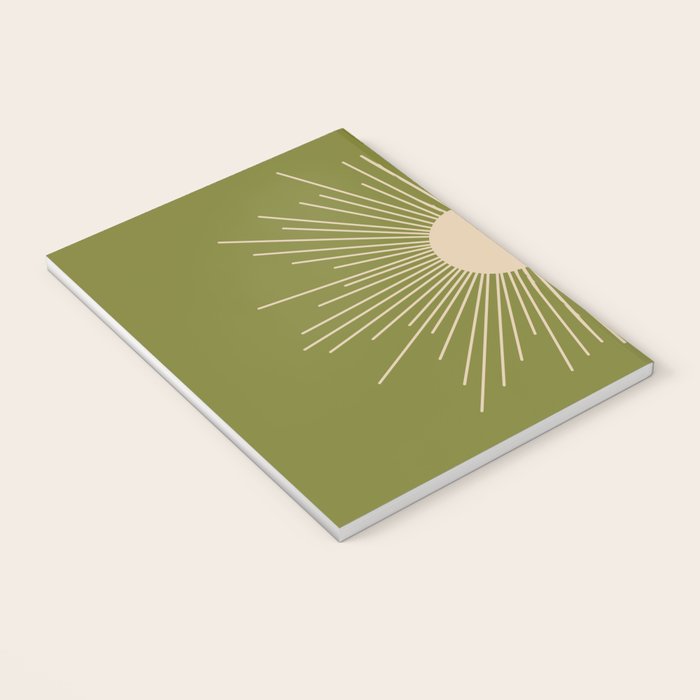 Mid-Century Modern Sunburst II - Minimalist Sun in Mid Mod Beige and Olive Green Notebook Gallery Image 3