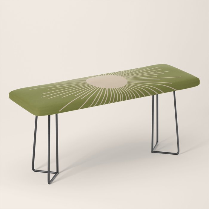Mid-Century Modern Sunburst II - Minimalist Sun in Mid Mod Beige and Olive Green Bench Gallery Image 1