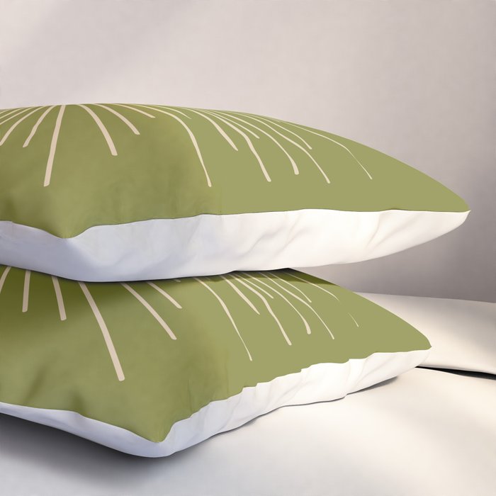 Mid-Century Modern Sunburst II - Minimalist Sun in Mid Mod Beige and Olive Green Pillow Sham Gallery Image 3
