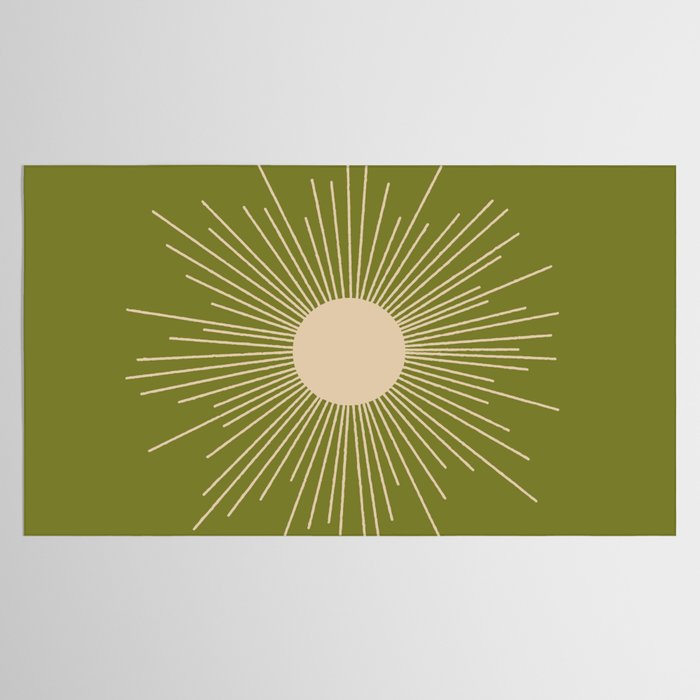 Mid-Century Modern Sunburst II - Minimalist Sun in Mid Mod Beige and Olive Green Tablecloth Gallery Image 2