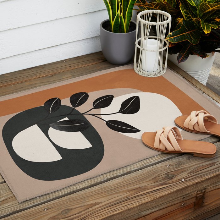 Modern Abstract Minimal Shapes Branches Art 9 Outdoor Rug Gallery Image 2