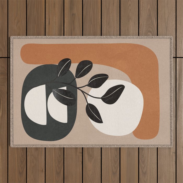 Modern Abstract Minimal Shapes Branches Art 9 Outdoor Rug Gallery Image 1