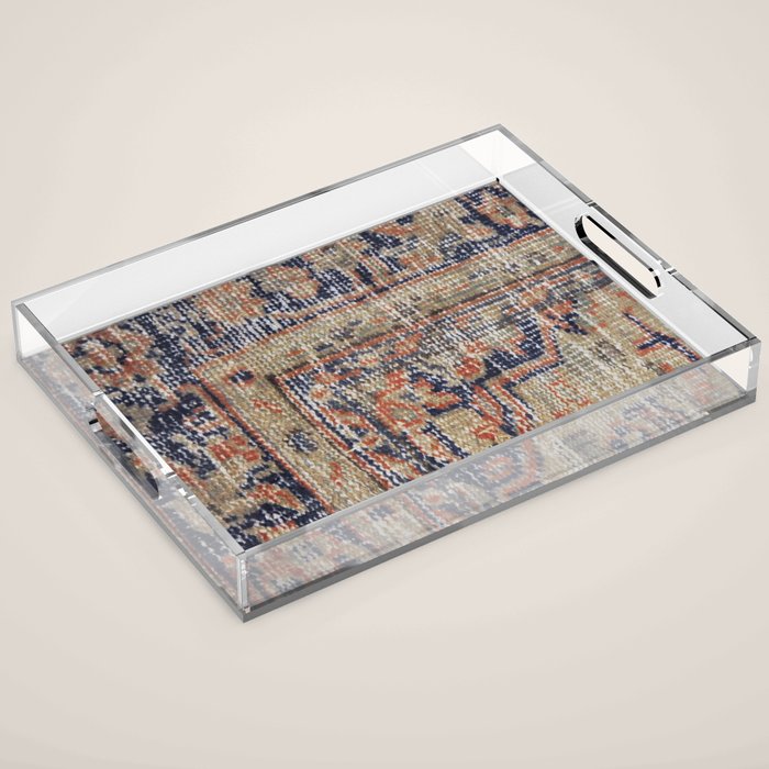Vintage Woven Navy Blue and Tan Kilim  Acrylic Tray Gallery Image 1
