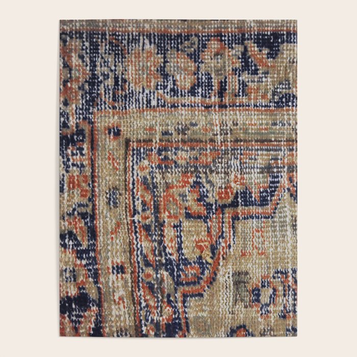 Vintage Woven Navy Blue and Tan Kilim  Poster Gallery Image 1