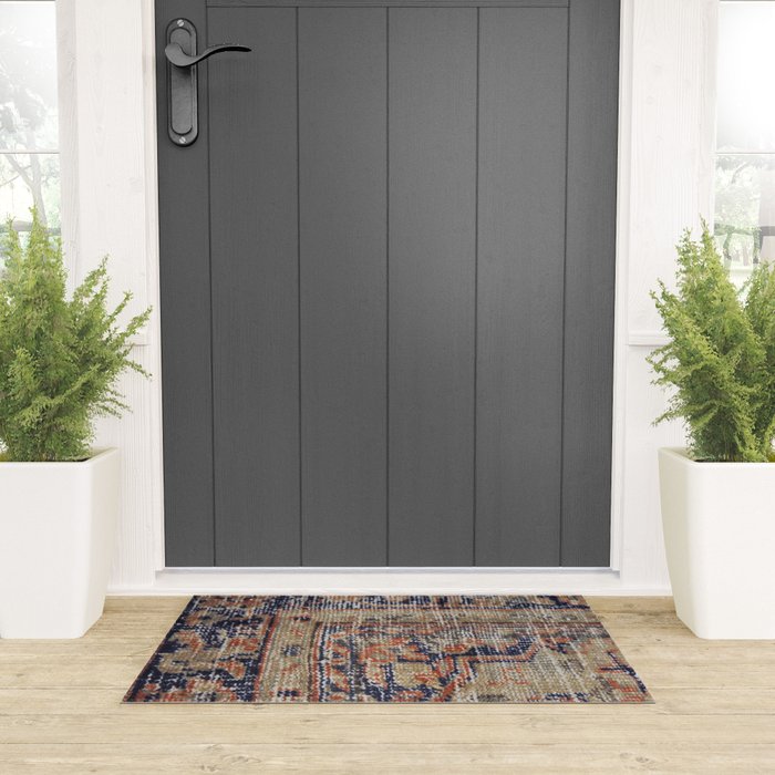 Vintage Woven Navy Blue and Tan Kilim  Welcome Mat Gallery Image 3