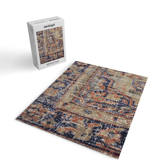 Vintage Woven Navy Blue and Tan Kilim  Jigsaw Puzzle Gallery Image 2