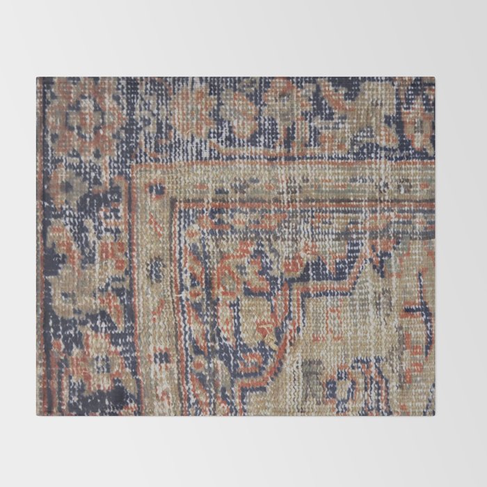 Vintage Woven Navy Blue and Tan Kilim  Throw Blanket Gallery Image 2