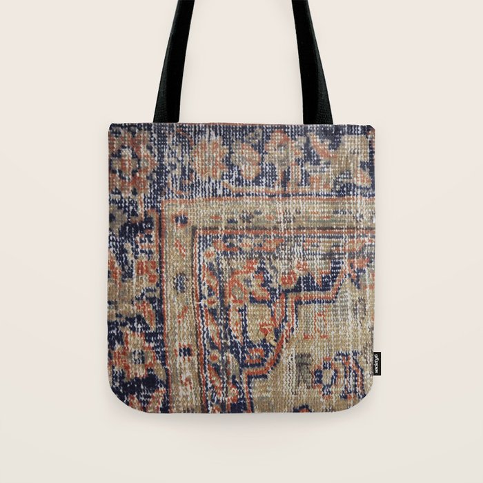 Vintage Woven Navy Blue and Tan Kilim  Tote Bag Gallery Image 1