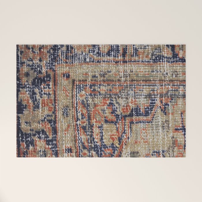 Vintage Woven Navy Blue and Tan Kilim  Welcome Mat Gallery Image 1