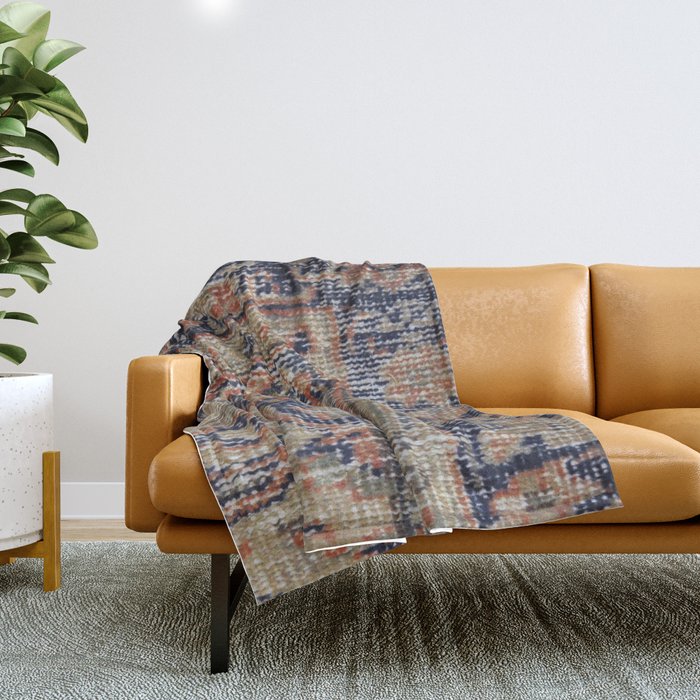 Vintage Woven Navy Blue and Tan Kilim  Throw Blanket Gallery Image 1