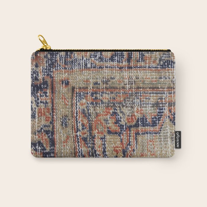 Vintage Woven Navy Blue and Tan Kilim  Carry All Pouch Gallery Image 1