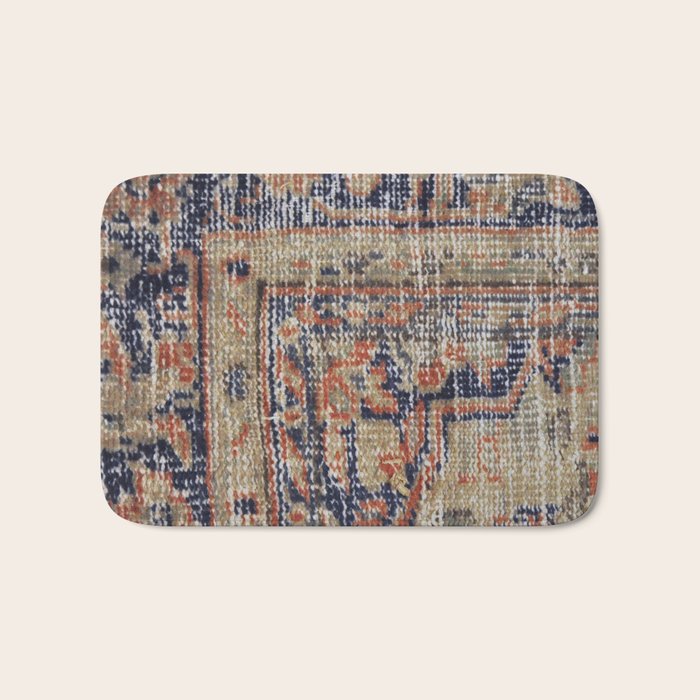 Vintage Woven Navy Blue and Tan Kilim  Bath Mat Gallery Image 1