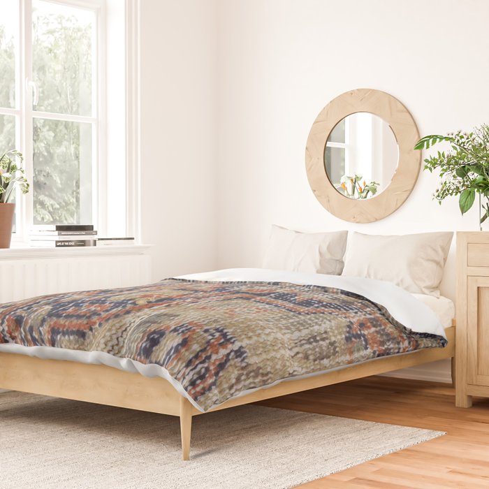 Vintage Woven Navy Blue and Tan Kilim  Duvet Cover Gallery Image 2