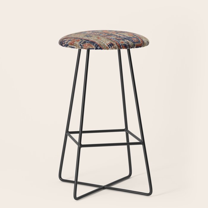 Vintage Woven Navy Blue and Tan Kilim  Stool Gallery Image 1