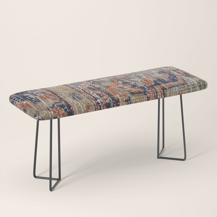Vintage Woven Navy Blue and Tan Kilim  Bench Gallery Image 1