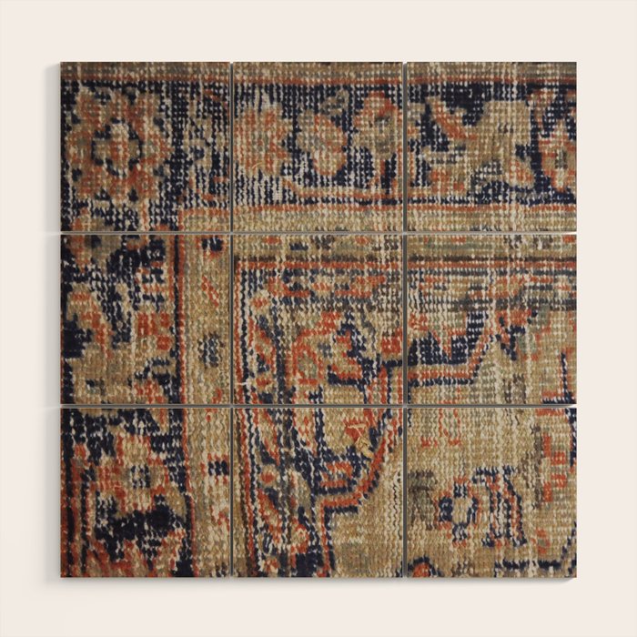 Vintage Woven Navy Blue and Tan Kilim  Wood Wall Art Gallery Image 1