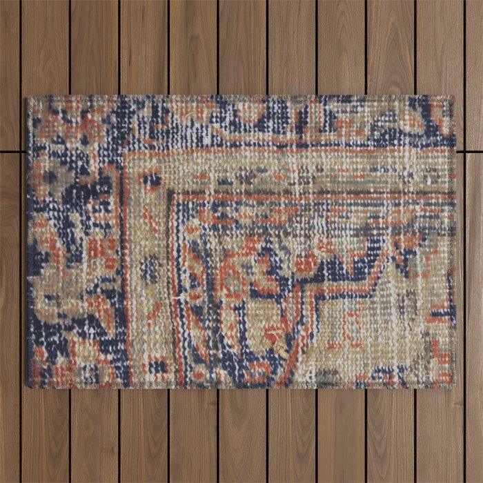 Vintage Woven Navy Blue and Tan Kilim  Outdoor Rug Gallery Image 1