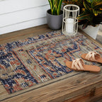 Vintage Woven Navy Blue and Tan Kilim  Outdoor Rug Gallery Image 2